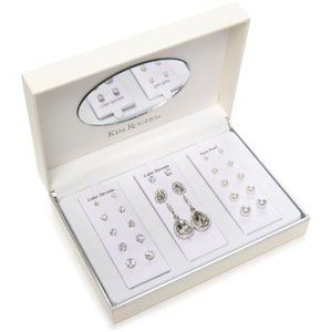 NIB Boxed Silver Tone Mega Earring Set
